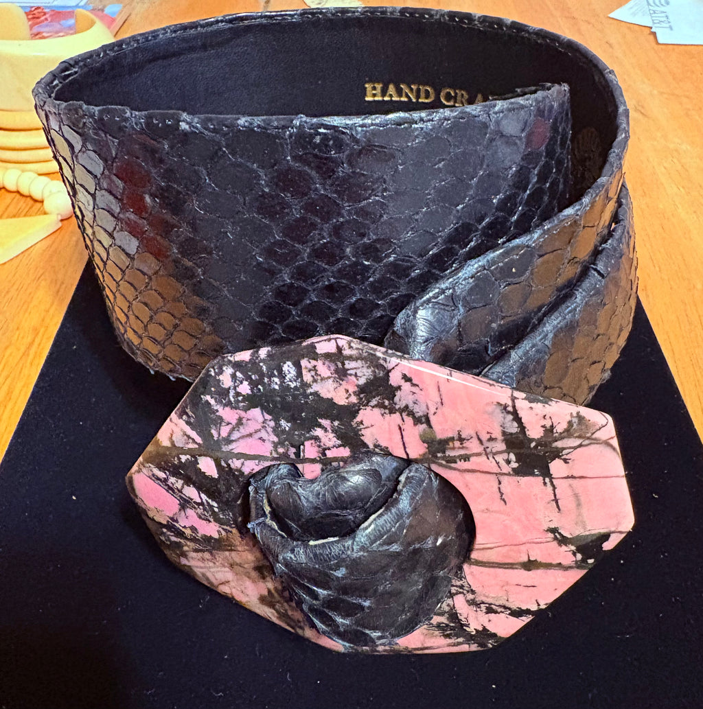 Authentic Python Belts with Precious Stone or Ceramic Buckle Handmade by Gloria O. Hammer